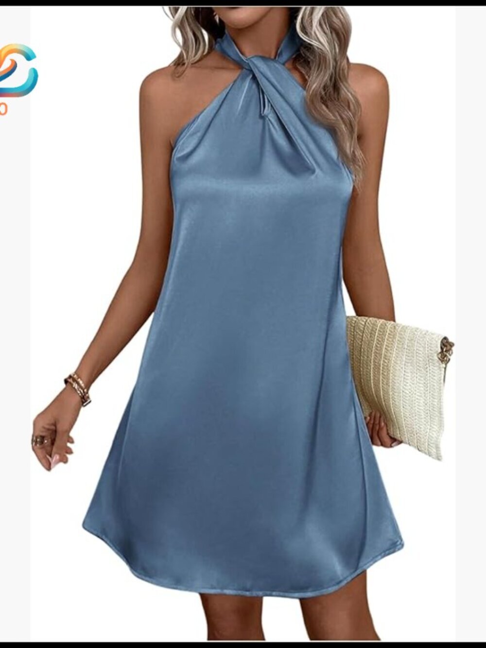 Pearl Beaded Halter Tie Back A-Line Dress, Non-Stretch Fabric